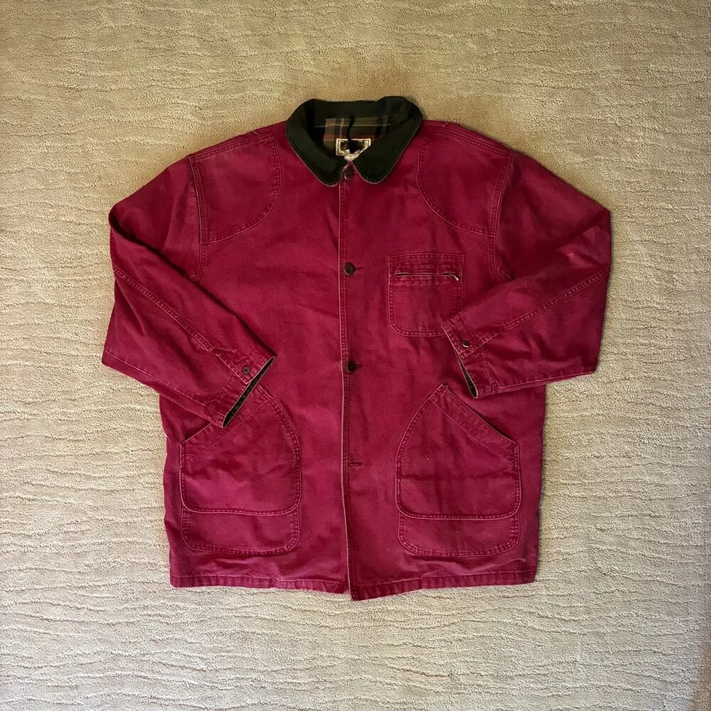 Vintage L.L. Bean Mens 2XL Cranberry Canvas Chore Barn Coat/Jacket Utility